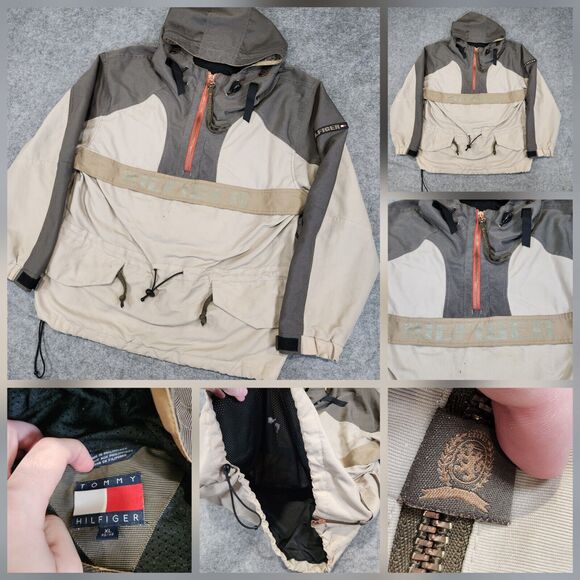 VTG Y2K Tommy Hilfiger Mens XL Anorak Hooded Pullover Spellout Jacket Coat 2000s